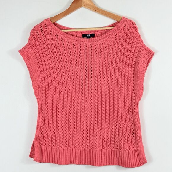 Frye Coral Pink Open Knit Cap Sleeve Pullover Sweater Women's Sz Medium NEW NWT - Picture 1 of 6